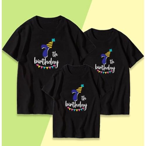 7th Birthday Tshirt Family Look Matching Tshirts Mom Dad Daughter Son Summer Short Sleeve Birthday Party Clothes Drop Shipping