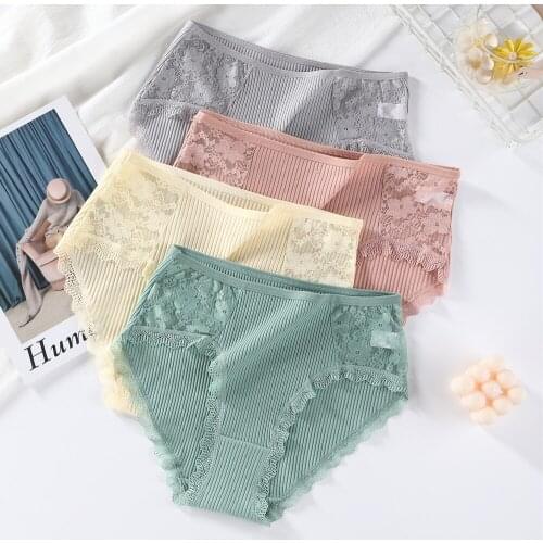 Cotton Panties For Women Comfortable Underwears Panty Sexy Lace High-Waist Underpants Female Lingerie Plus Size Ladies Briefs