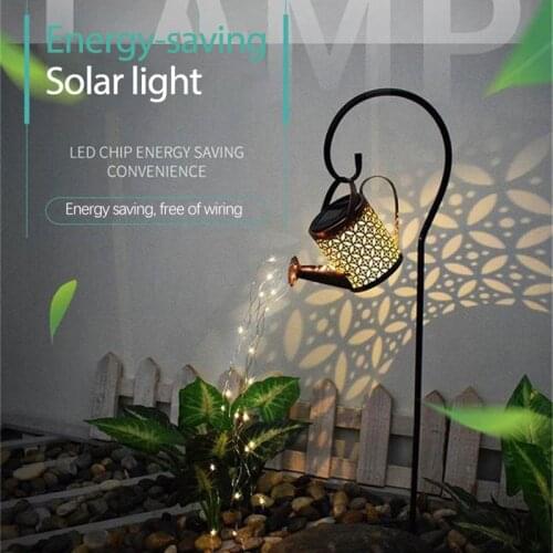 Outdoor Solar Watering Can Ornament Lamp Garden Art Light Decoration Hollow-out Iron Shower LED Lights String Garden Decorations