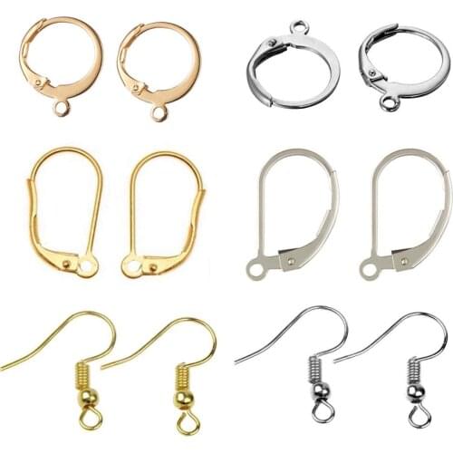20pcs/lot 316 Stainless Steel Gold Silver Tone Findings French Earring Hooks Wire Settings for DIY Jewelry Making