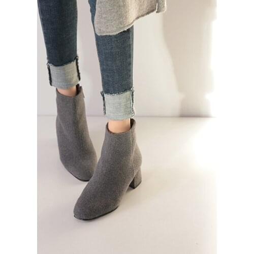 Womens Ankle Boots Leather Size 33-42 Ankle Boots Square Head Thick Heel Side Zipper Winter Shoes Women 2020