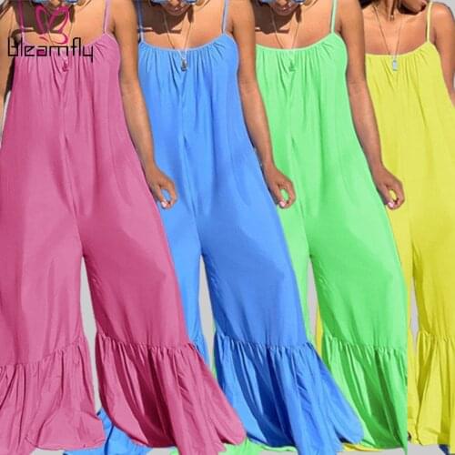Plus Size Sexy Summer Flared Pants Jumpsuit Women Wide Leg Loose Ruffles Beach Holiady Rompers One Piece Playsuit Outfits 5XL