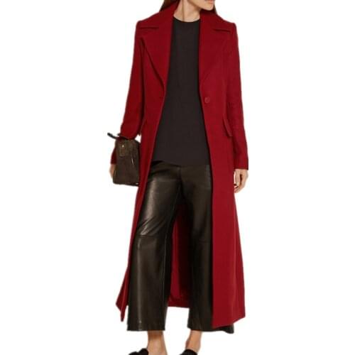 Long Wool coat Women Red Lapel Slim Thicken Warm Wool Blend coat 2020 Autumn Winter New Fashion Single Button Outerwear Female