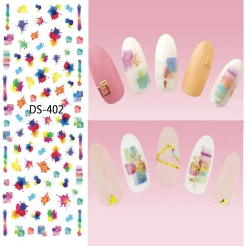 1 Pc Colorful Flower Pattern Black Letter Stripe Watermark Large Sheet Decal Sticker DS-401-410 Japan Manicure Nail Sticker