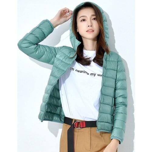 110KG Hanslow 2019 lied hooded hat autumn and winter new light down jacket women Korean version short fat sister big size coat