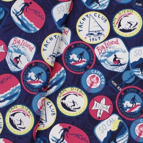 140cmx100cm Cotton Fabric for textile, pathwork, cloth - Miami Beach - water skiing,sailboat