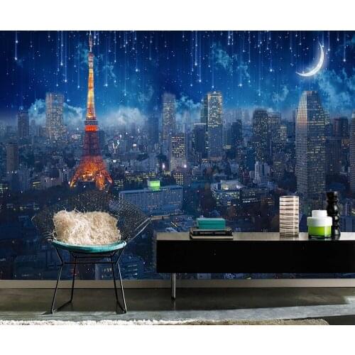 Customized 3D Photo Wallpaper Mural Paris Tower Night Sky City Bedroom Living Room Sofa TV Background Wall