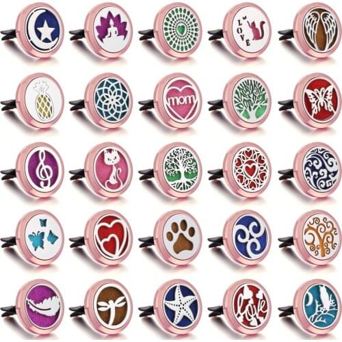 Aromatherapy Necklace Diffuser Pendant Rose Gold Car Perfume Diffuser Magnetic Aroma Locket Car Air Freshener Vent Clip Pendants