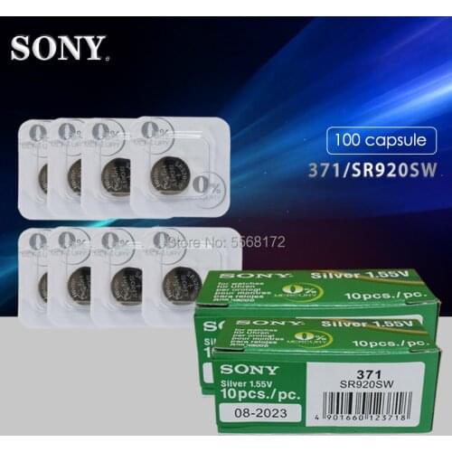 100pcs Sony 1.55V AG6 371 SR920SW LR920 SR927 171 370 L921 LR69 SR920 For Watch Button Batteries Single grain packing