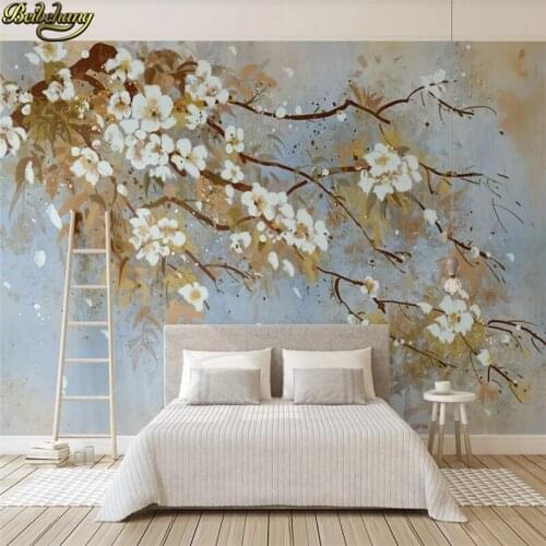 Beibehang Custom 3d wallpaper mural hand-painted retro flower plum new Chines e TV background wall paper papel de parede