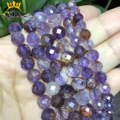 Natural Faceted Purple Ghost Stone Quartz Crystal Gem Loose Spacer Beads For Jewelry Making DIY Fashion Bracelet 6/8mm 7.5 inche