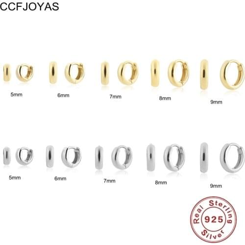 CCFJOYAS 5/10 Pair/Set 925 Sterling Silver Round Hoop Earrings European and American Gold Silver color Earrings Set Wholesale
