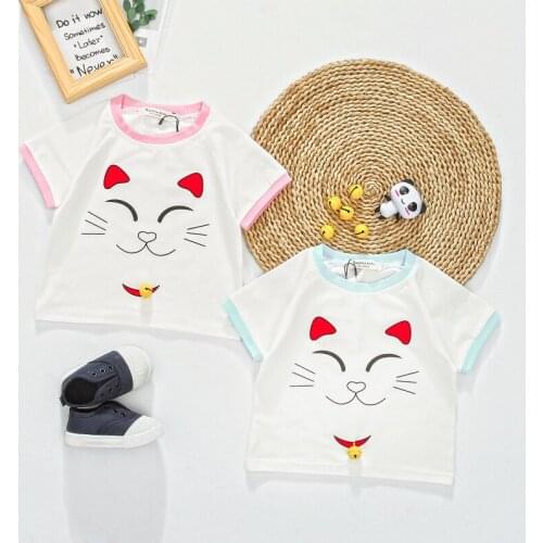 Children Clothing 2018 Summer Baby Girl Clothes Cotton 100% T Shirt Fashion Lucky Cat Pattern Bell T-shirt Kids Brand Tee Shirts