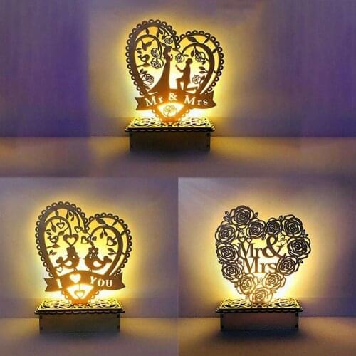 DIY Huishouden Houten LED Nachtlampje Romantische Tafel Meisjes Bureaulamp Bruiloft Decoratie Valentines Gift C9H2