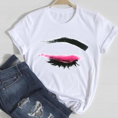 T-shirts Women Watercolor Make Up Cute Clothing 2021 Spring Summer Clothes Graphic Tshirt Top Lady Print Female Tee T-Shirt