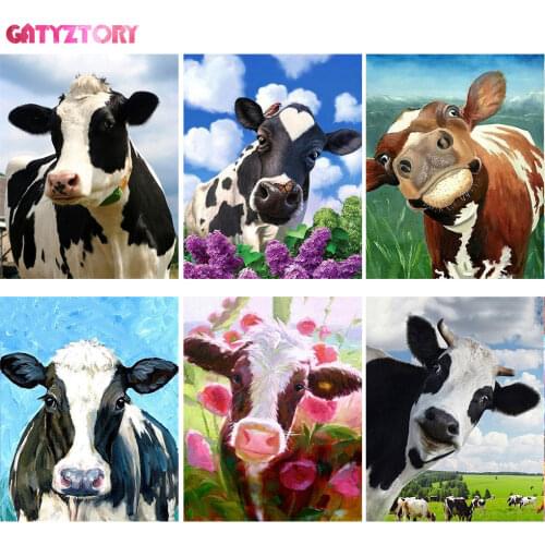 GATYZTORY Frame Painting By Numbers For Adult child Modern Wall Art Picture DIY Cow Animal Picture By Number Gift Home Decor