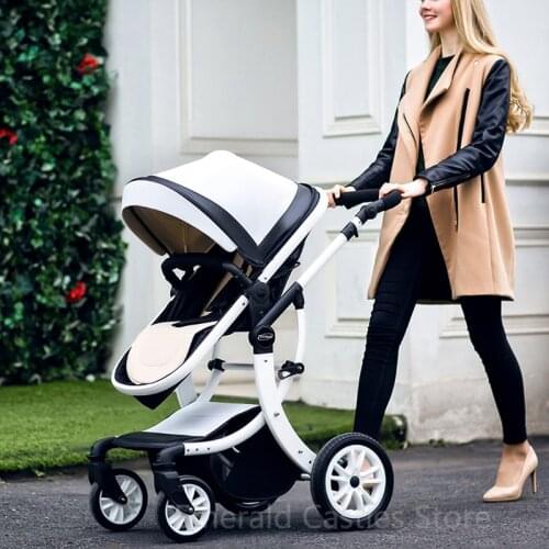 Leather 3 in 1 Baby Stroller,Two Way Stroller,Car Seat Newborn Bassinet,travel white folding baby stroller,baby Carriage Pram