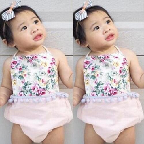 Summer Pink Neck Hung a Baby Clothing Flower Girl Cotton Triangle Female Baby Jumpsuit Climb Clothes Bodysuits