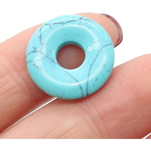 Hot Sale 50Pcs/Lot 18mm Natural Blue Turquoises Crystal Agates Donut Button Large Hole Charms Pendants Healing Stones DIY Gifts