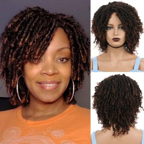 LINGHANG Dreadlock Wig Braided Twist Black Brown Short Curly Heat Resistant Fiber Synthetic Daily Party Replacement for Women