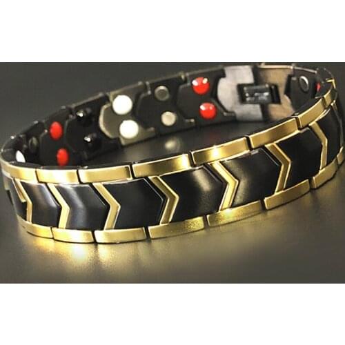 Magnetic Bracelets for Men Arthritis Relief Pain Health Double Row 4 Elements Strong Magnets Gold Black Stainless Steel Dropship