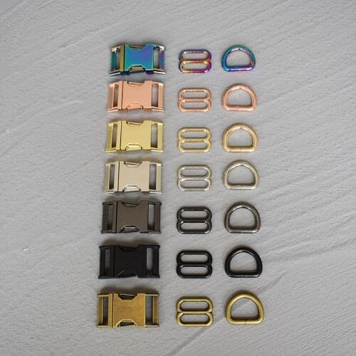 1 set 15/20/25mm Metal Hardware D Ring Belt Straps Slider Side Release Buckle Spring Hook For Dog Leash Harness Accessories 3s8