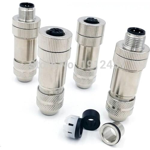 Metal M12 Sensor connector M12 waterproof angle and Straight Signal shielding male&female screw threaded plug 4 5 8 Pin A type