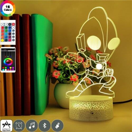 Cartoon Ultraman Lamp 3D Acrylic Night Light LED Atmosphere Nightlight Color Change Decoration for Room Hotel Kids Friends Gift
