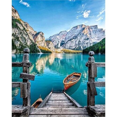 5D DIY Handmade Sewing Supplies Full Square Diamond Embroidery River Round Boat Art Kit Diamond Painting Home Decoration