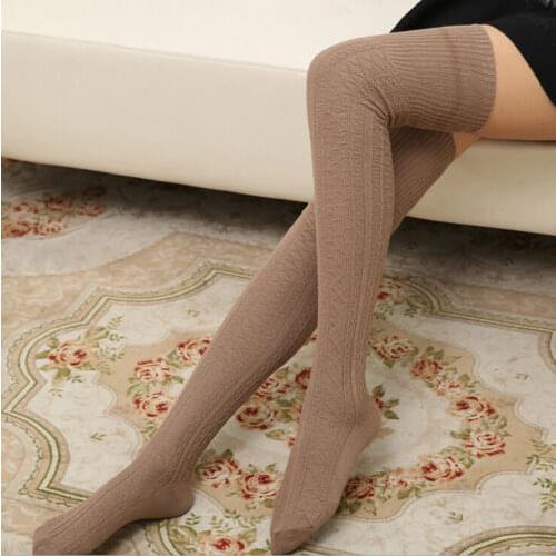 New Fashion Winter Warm Women Over Knee Wool Knit Long Stockings Winter Thigh-Highs Warm Knitted Thick Stockings