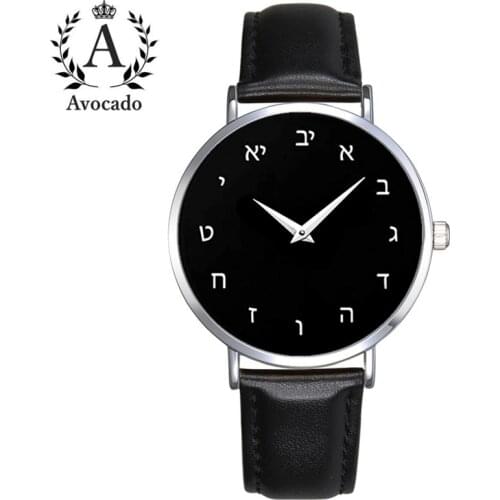 New MenS And WomenS Watches Israel Hebrew Leather Quartz Wristwatches Fashion Personality Clock Gift
