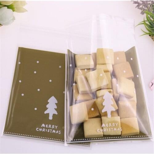 New Design Wholesale 100pcs/lot 10x13cm New Year Cookies Bags with Christmas Trees Plastic Self Adhesive Gift Packaging