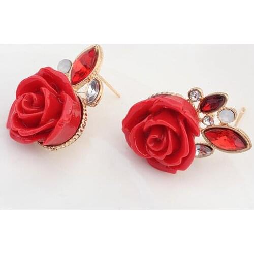 Wholesale 4Pair 8PC Mens Women Oval Earrings Ruili fashion temperament all-match new female personality retro rose flower earrin