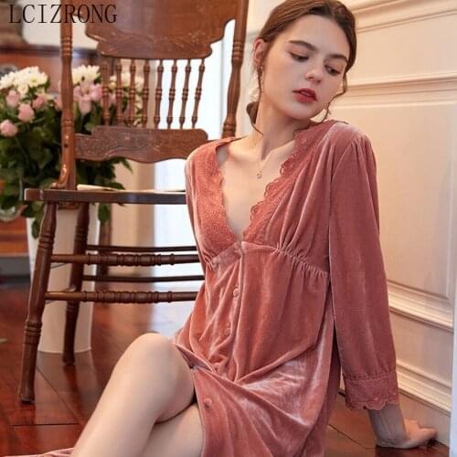 Sexy V-neck Nightdress Women Spring Long Sleeve 2021 New Sleepdress Lace Home Service Winter Sleepwear Female Nightgown Big Size