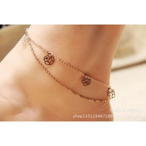 Hollow Camellia Anklets Titanium Steel Rose Gold Anklet Girls Anklet gift accessories