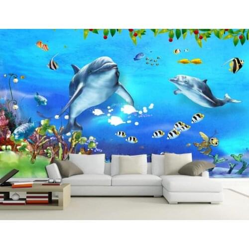 Custom Wallpaper Beautiful underwater world dolphin 3D background wall decoration painting Background walls 3d wallpaper bedroo