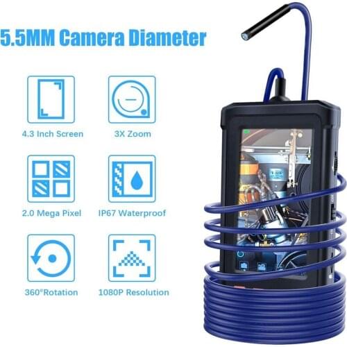 3.5M Cable 4.3inch LCD Industrial Endoscope,1080P HD Professional Video Inspection Camera, 5.5mm Waterproof Snake Tube PQ305