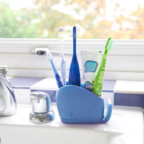 Whale Silicone Toothbrush Holder For Kids, Kids Bathroom Toothbrush, Toothpaste Storage Assistant. Blue