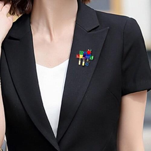 Alloy Dripping Rhinestone Letter Brooch Enamel School Brooches Stationary Tools Party Casual Brooch Pins Gifts