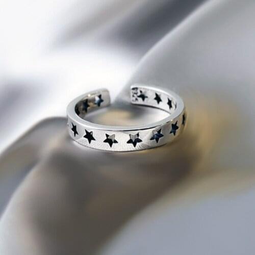 Vintage Silver Color Hollow Star Rings for Women Open Adjustable Finger Ring Female Jewelry Wedding Rings Party Gifts