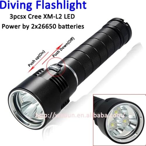 IPX68 5000 lumens High Power 3xCREE XML2 XM-L2 LED Diving Flashlight Waterproof Dive Torch Lamp(Magnetic Control) for 2x26650