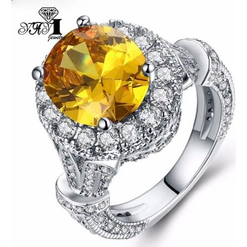 YaYI Jewelry Fashion Princess Cut 6.3 CT Yellow Zircon Silver Color Engagement Rings wedding Rings Party Rings