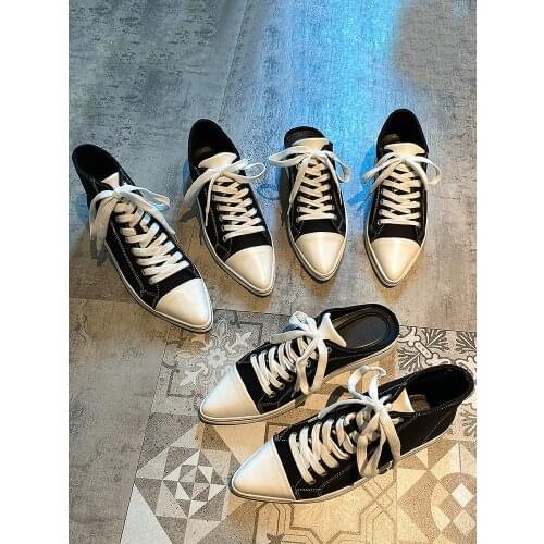 Womens Shoes Casual Shoes 2021 New Spring and Autumn Pointed Toe Low Heel Non-slip Fashion Canvas Shoes Muller Shoes