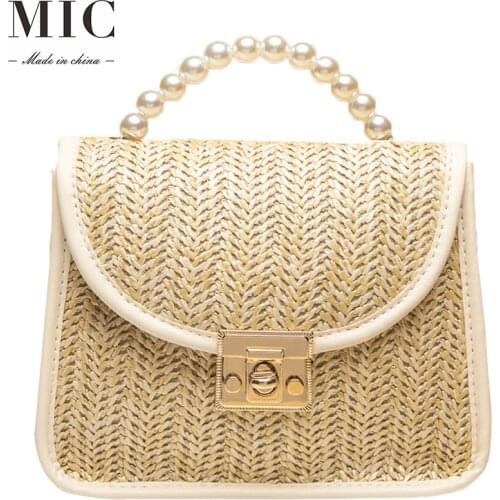 Women bag high-quality pearl Bohemia summer girls' bag pastoral wind woven bag retro hand-held straw bag fashion sidebag