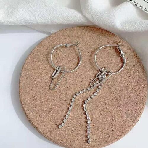 New Silver Color Alloy Geometric Long Tassel Earrings for Women Punk Hip Hop Hollow Asymmetric Chain Earrings Fashion Trend 2020