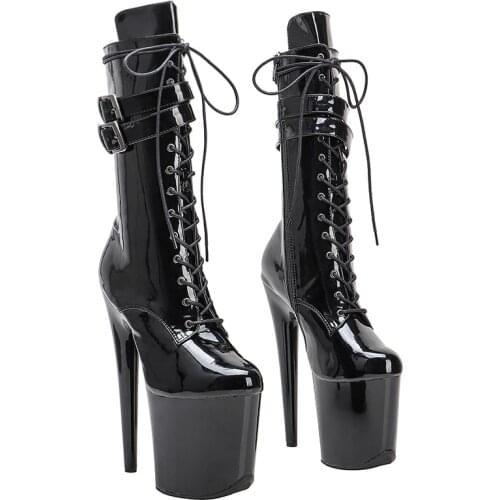 Leecabe 20CM/8Inch shinny black Platform lady fashion ankle boots for party High Heels Pole Dance boot
