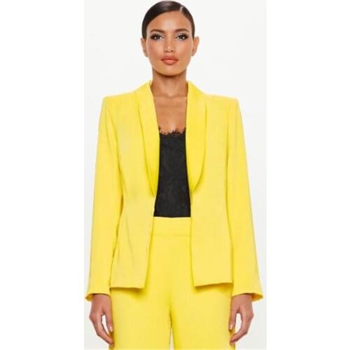 Fashion Yellow Womens Formal Wear Pantsuits Women Ladies Custom Made Business Office Tuxedos Formal Work Wear Suits Custom Made