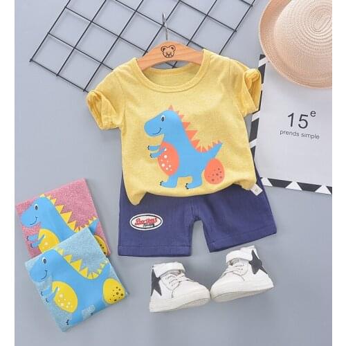 1-4 Years Infant Baby Boys/Girls Clothes Sets Cartoon Dinosaur T-shirt+Shorts 2021 Summer Cotton Outfits Childrens Wear