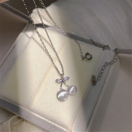 925 Sterling Silver Opal Cherry Charm Pendent Necklace For Women Girls Party Jewelry Choker Collar dz187