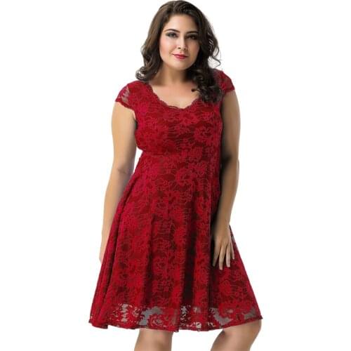 Floral Lace Pleated Dress Cocktail Party Women Vintage Dress Back Mesh Round Neck Wrap Fit Flare solid A-Line Dress V1048